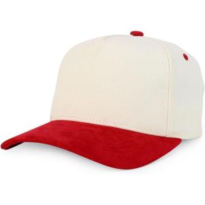 imageTrendy Apparel Shop 5 Panel Cotton and Suede Combo Snapback Baseball CapStone Red