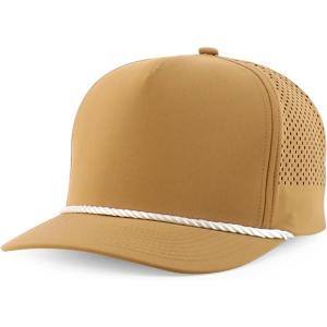 imageTrendy Apparel Shop 5 Panel High Profile Rope Hybrid Perforated Mesh Back CapBeige White