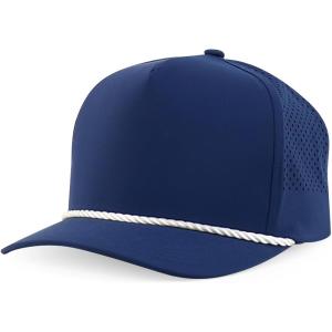 imageTrendy Apparel Shop 5 Panel High Profile Rope Hybrid Perforated Mesh Back CapNavy White