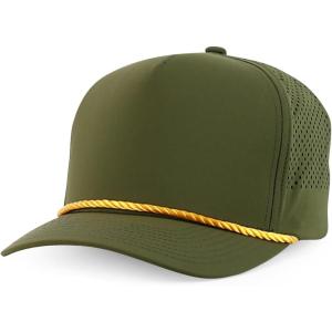 imageTrendy Apparel Shop 5 Panel High Profile Rope Hybrid Perforated Mesh Back CapOlive Gold