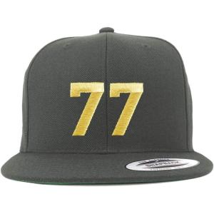 imageTrendy Apparel Shop Number 77 Gold Thread Flat Bill Snapback Baseball CapCharcoal