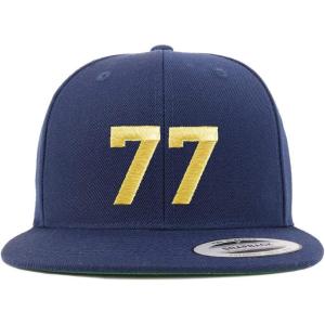 imageTrendy Apparel Shop Number 77 Gold Thread Flat Bill Snapback Baseball CapNavy