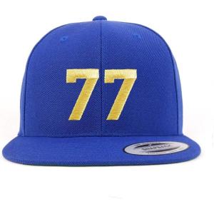 imageTrendy Apparel Shop Number 77 Gold Thread Flat Bill Snapback Baseball CapRoyal