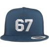 imageTrendy Apparel Shop Number 67 White Thread Embroidered Flat Bill 5 Panel Trucker CapNavy