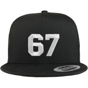 imageTrendy Apparel Shop Number 67 White Thread Embroidered Flat Bill 5 Panel Trucker CapBlack
