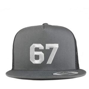 imageTrendy Apparel Shop Number 67 White Thread Embroidered Flat Bill 5 Panel Trucker CapCharcoal
