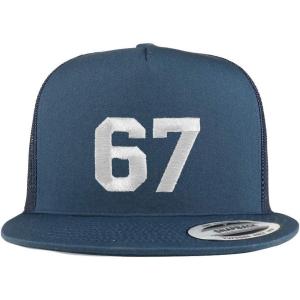 imageTrendy Apparel Shop Number 67 White Thread Embroidered Flat Bill 5 Panel Trucker CapNavy