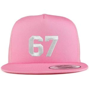 imageTrendy Apparel Shop Number 67 White Thread Embroidered Flat Bill 5 Panel Trucker CapPink