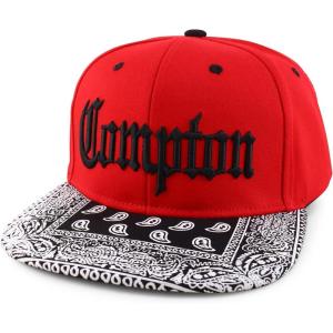 imageTrendy Apparel Shop Oversize XXL Old English Compton Embroidered Flatbill Snapback Baseball CapRed Black