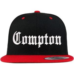 imageTrendy Apparel Shop Compton City Old English Embroidered Flatbill Snapback Baseball CapBlack Red