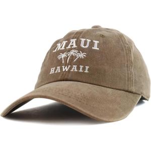 imageTrendy Apparel Shop Maui Hawaii with Palm Tree Embroidered Unstructured Baseball CapDark Beige
