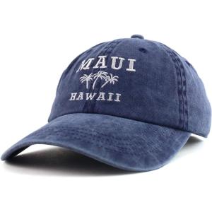 imageTrendy Apparel Shop Maui Hawaii with Palm Tree Embroidered Unstructured Baseball CapNavy