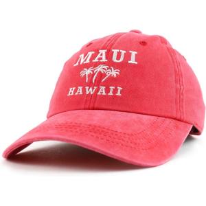 imageTrendy Apparel Shop Maui Hawaii with Palm Tree Embroidered Unstructured Baseball CapRed