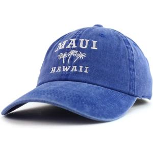 imageTrendy Apparel Shop Maui Hawaii with Palm Tree Embroidered Unstructured Baseball CapRoyal
