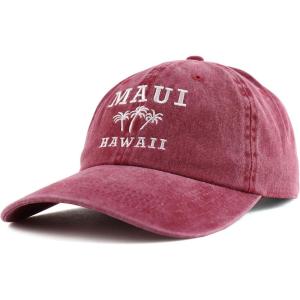imageTrendy Apparel Shop Maui Hawaii with Palm Tree Embroidered Unstructured Baseball CapWine
