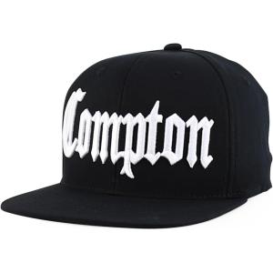 imageTrendy Apparel Shop 3D Compton Old English Font Embroidered Flat Bill Snapback CapBlack Black White