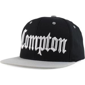 imageTrendy Apparel Shop 3D Compton Old English Font Embroidered Flat Bill Snapback CapBlack Grey