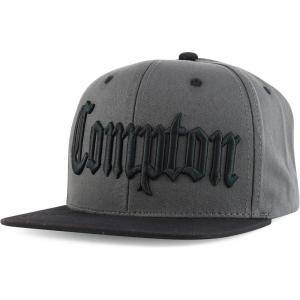 imageTrendy Apparel Shop 3D Compton Old English Font Embroidered Flat Bill Snapback CapCharcoal Black