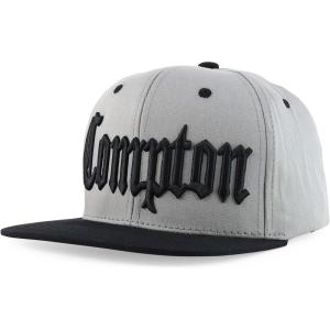 imageTrendy Apparel Shop 3D Compton Old English Font Embroidered Flat Bill Snapback CapGrey Black