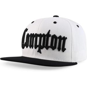imageTrendy Apparel Shop 3D Compton Old English Font Embroidered Flat Bill Snapback CapWhite Black