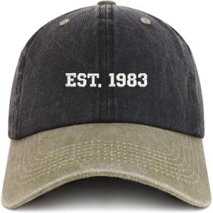 imageTrendy Apparel Shop EST 1985 Embroidered  40th Birthday Gift Pigment Dyed Washed CapBlack Khaki