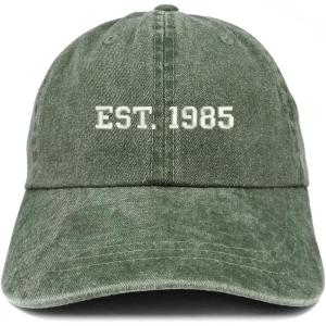 imageTrendy Apparel Shop EST 1985 Embroidered  40th Birthday Gift Pigment Dyed Washed CapDark Green