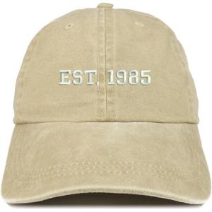 imageTrendy Apparel Shop EST 1985 Embroidered  40th Birthday Gift Pigment Dyed Washed CapKhaki