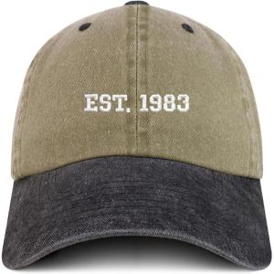 imageTrendy Apparel Shop EST 1985 Embroidered  40th Birthday Gift Pigment Dyed Washed CapKhaki Black
