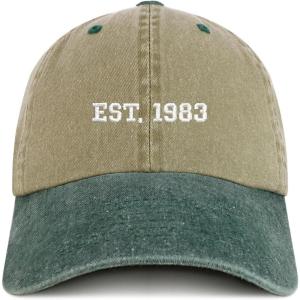 imageTrendy Apparel Shop EST 1985 Embroidered  40th Birthday Gift Pigment Dyed Washed CapKhaki Dark Green
