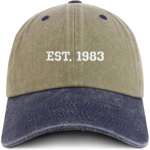 imageTrendy Apparel Shop EST 1985 Embroidered  40th Birthday Gift Pigment Dyed Washed CapKhaki Navy