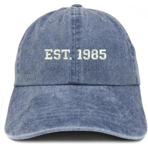 imageTrendy Apparel Shop EST 1985 Embroidered  40th Birthday Gift Pigment Dyed Washed CapNavy