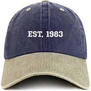 imageTrendy Apparel Shop EST 1985 Embroidered  40th Birthday Gift Pigment Dyed Washed CapNavy Khaki
