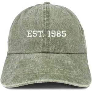 imageTrendy Apparel Shop EST 1985 Embroidered  40th Birthday Gift Pigment Dyed Washed CapOlive