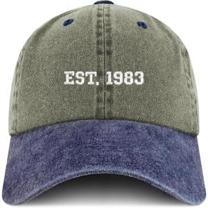 imageTrendy Apparel Shop EST 1985 Embroidered  40th Birthday Gift Pigment Dyed Washed CapOlive Navy