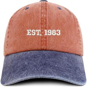 imageTrendy Apparel Shop EST 1985 Embroidered  40th Birthday Gift Pigment Dyed Washed CapOrange Navy