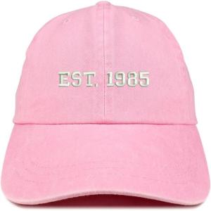 imageTrendy Apparel Shop EST 1985 Embroidered  40th Birthday Gift Pigment Dyed Washed CapPink