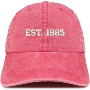 imageTrendy Apparel Shop EST 1985 Embroidered  40th Birthday Gift Pigment Dyed Washed CapRed