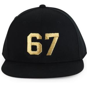 imageTrendy Apparel Shop Youth Size Number 67 Gold Thread Embroidered 6 Panel Cotton Snapback CapBlack