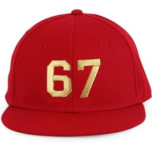 imageTrendy Apparel Shop Youth Size Number 67 Gold Thread Embroidered 6 Panel Cotton Snapback CapRed