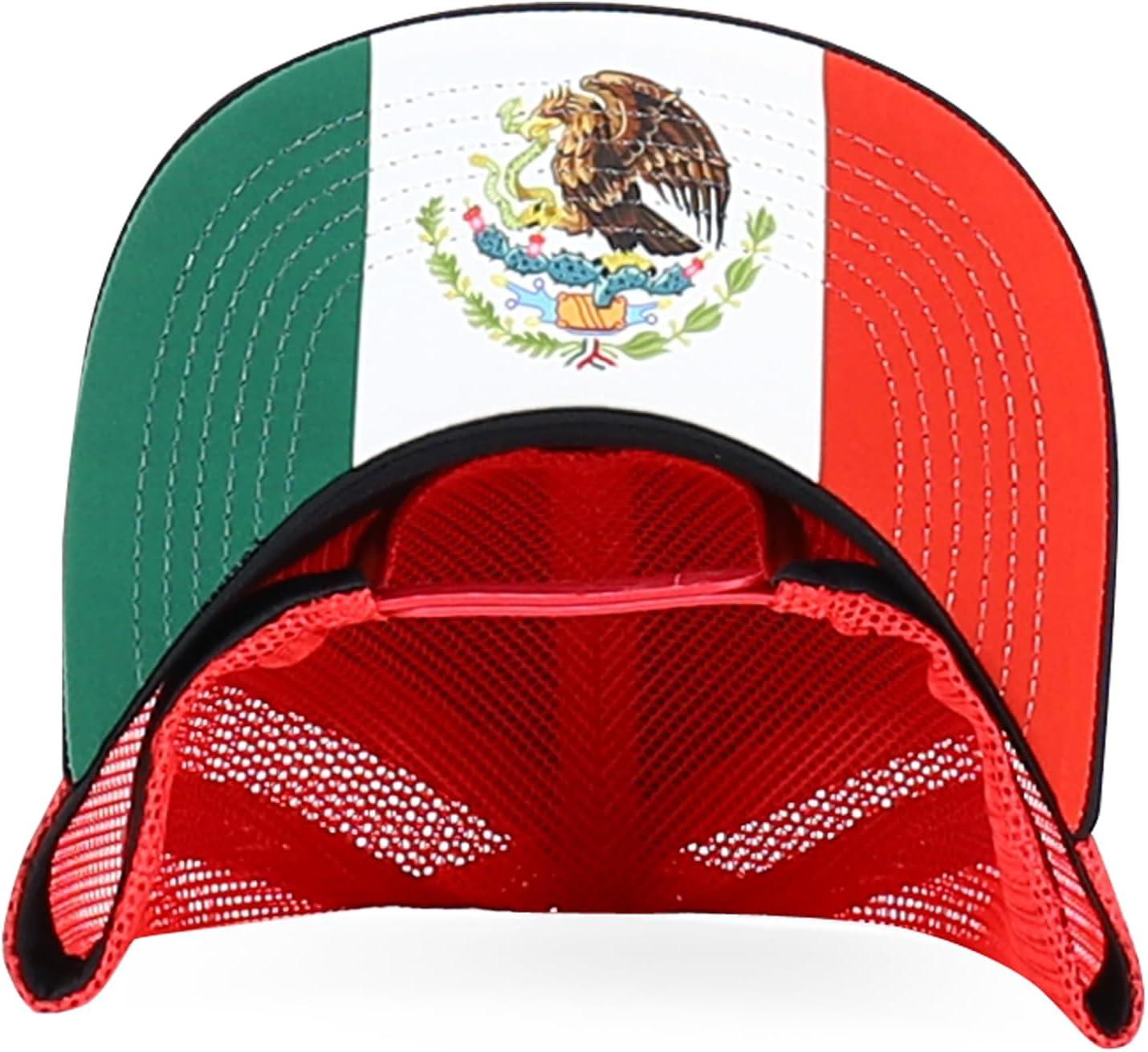 imageTrendy Apparel Shop 5 Panel Structured Trucker Cap with Mexico Flag Design UndervisorBlack Red