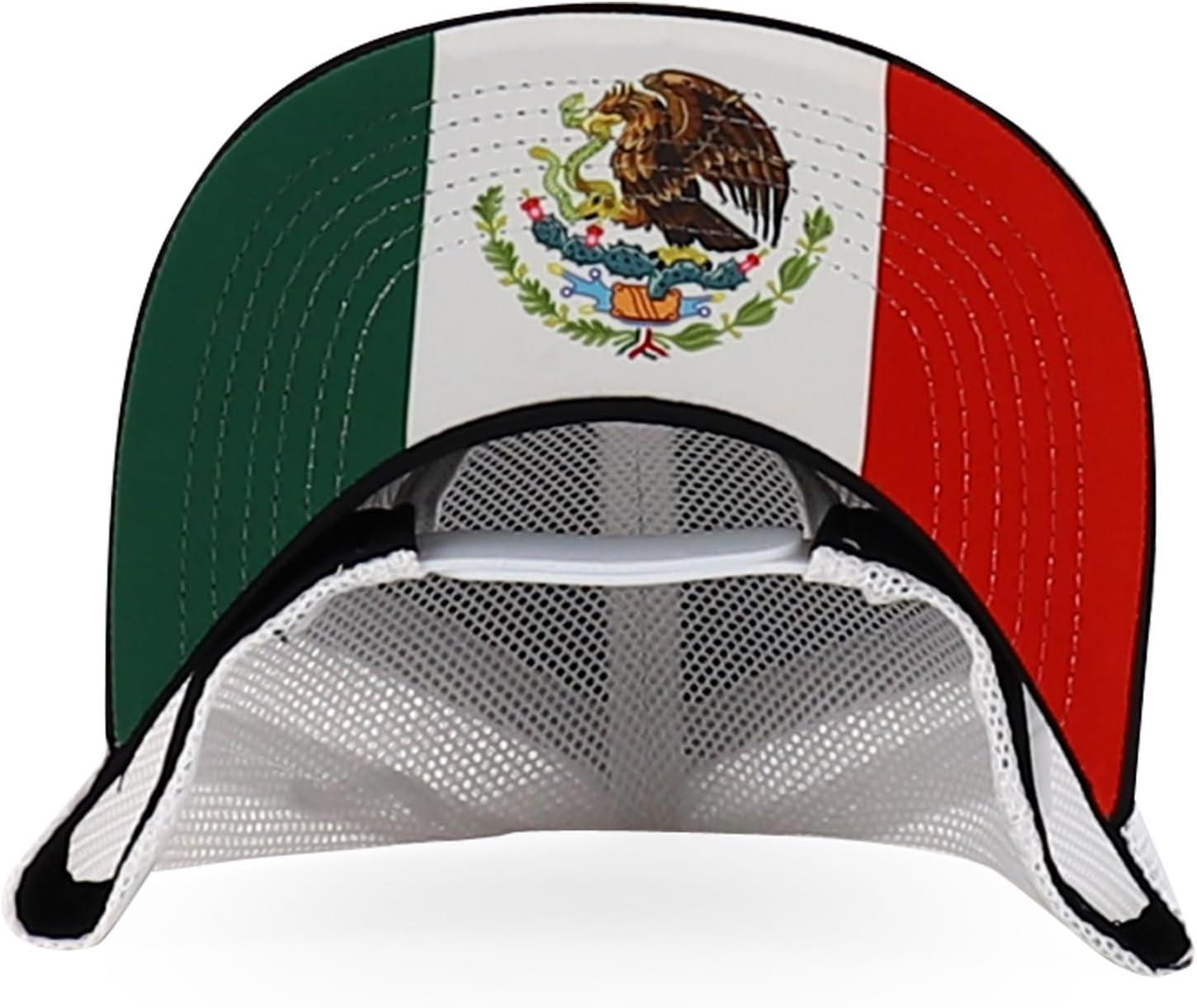 imageTrendy Apparel Shop 5 Panel Structured Trucker Cap with Mexico Flag Design UndervisorBlack White