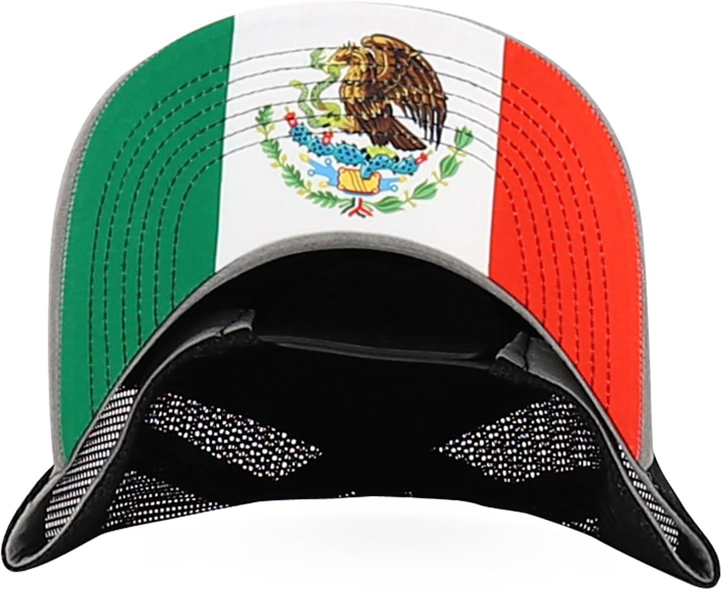 imageTrendy Apparel Shop 5 Panel Structured Trucker Cap with Mexico Flag Design UndervisorHgrey Black