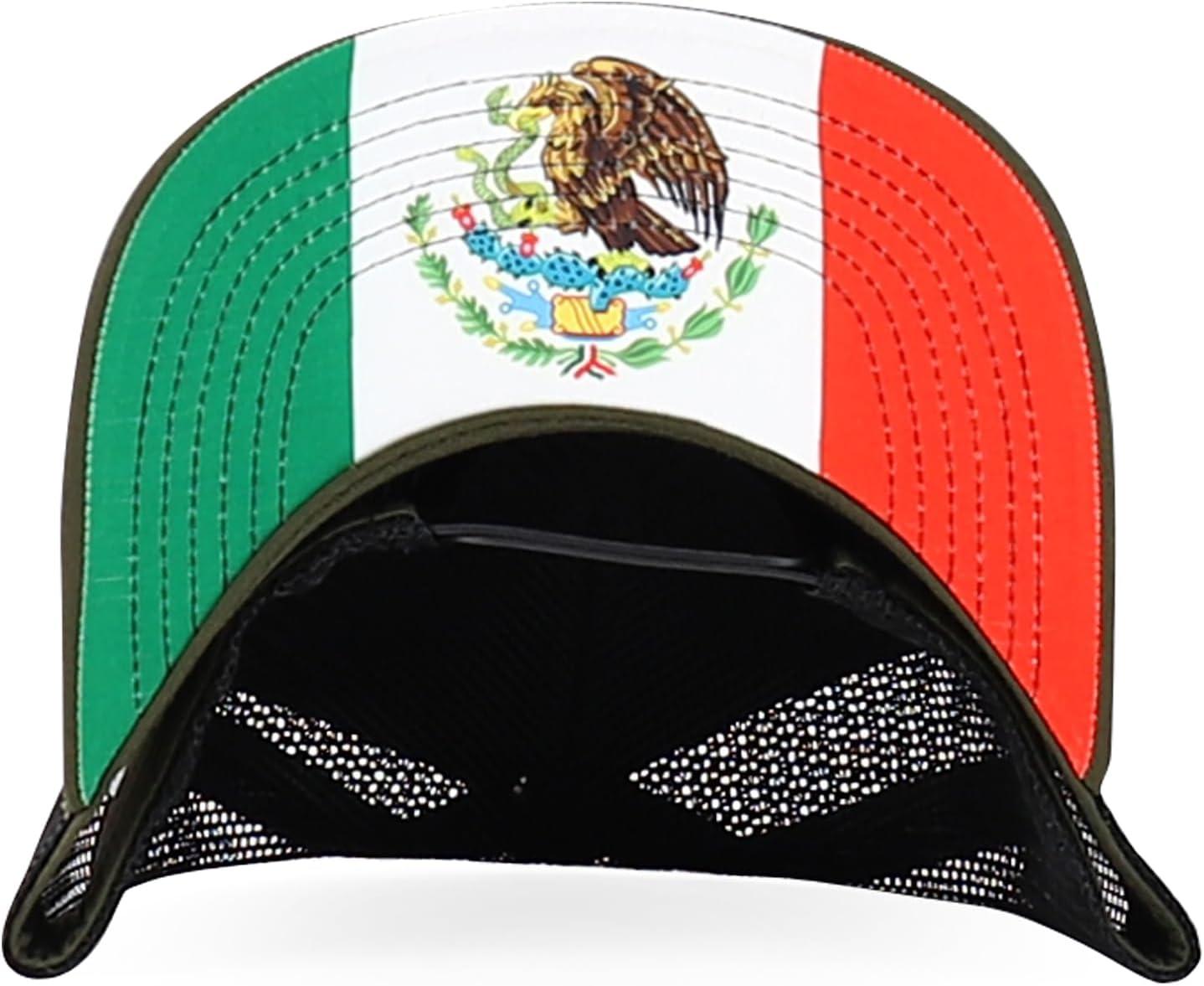 imageTrendy Apparel Shop 5 Panel Structured Trucker Cap with Mexico Flag Design UndervisorOlive Black