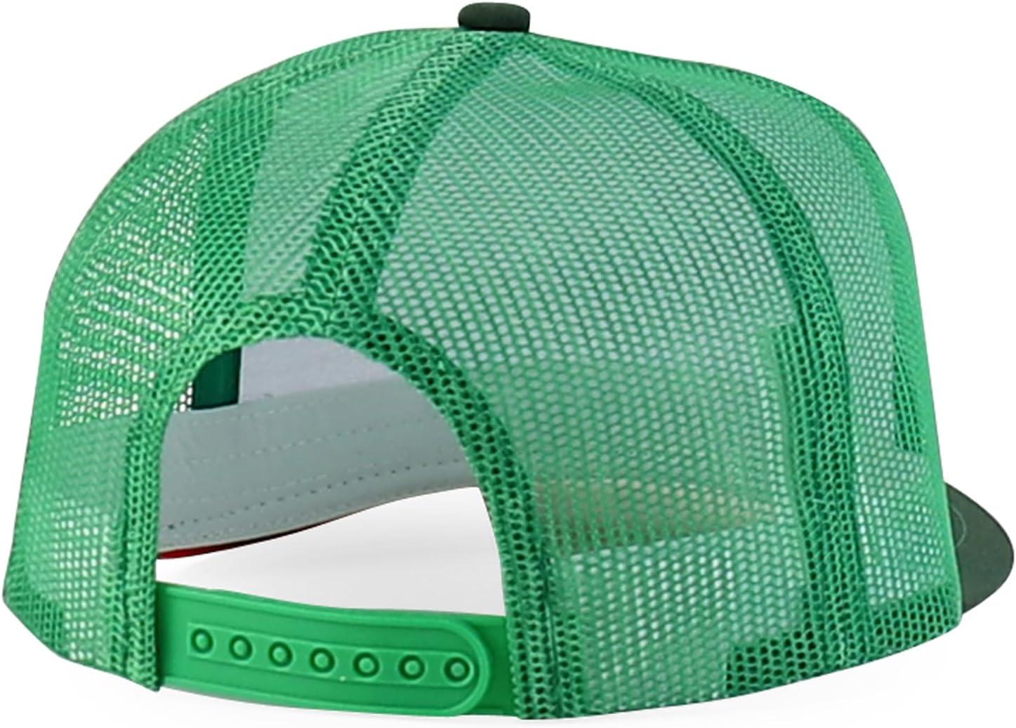 imageTrendy Apparel Shop 5 Panel Structured Trucker Cap with Mexico Flag Design UndervisorWhite Kelly Green