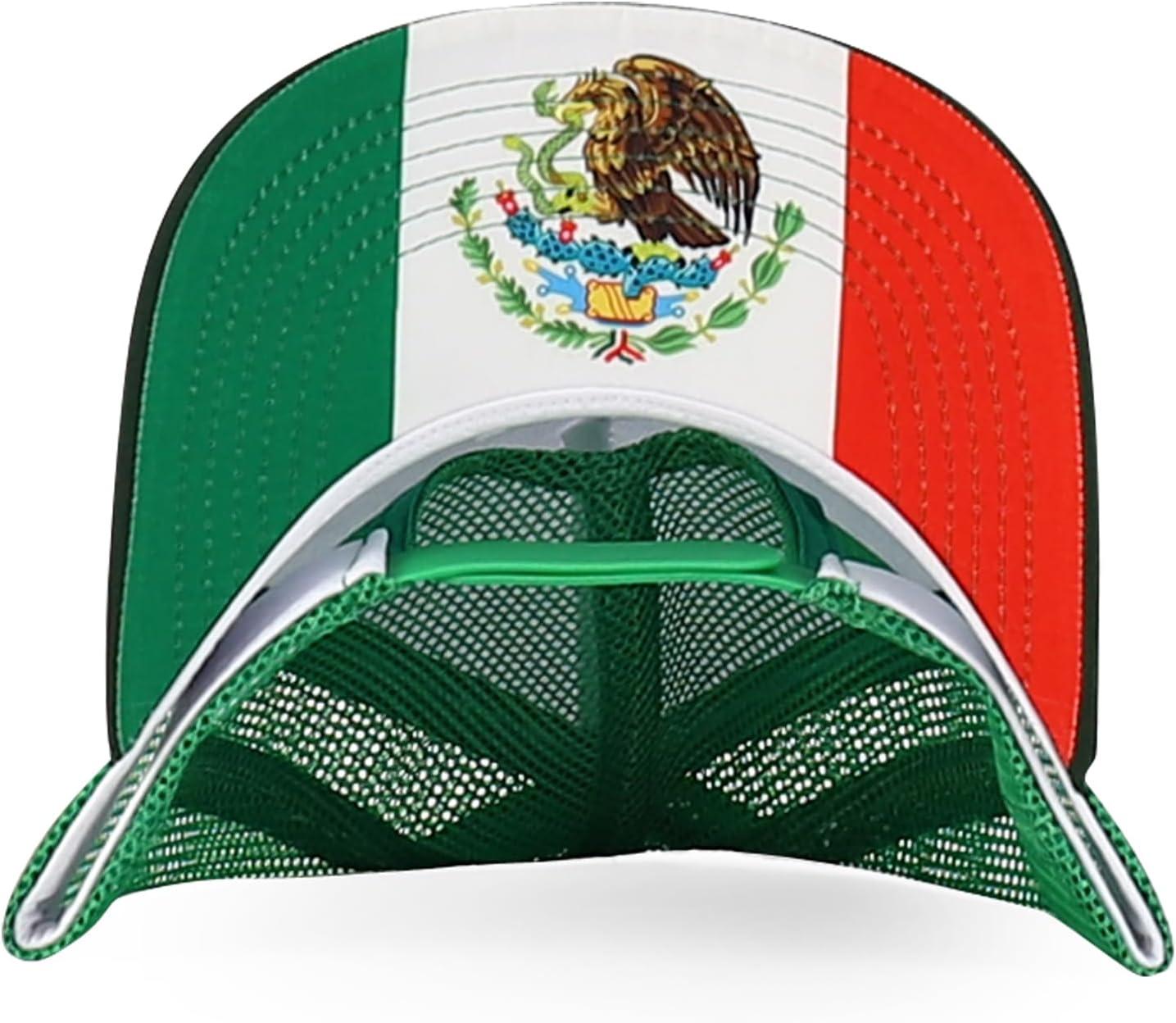 imageTrendy Apparel Shop 5 Panel Structured Trucker Cap with Mexico Flag Design UndervisorWhite Kelly Green
