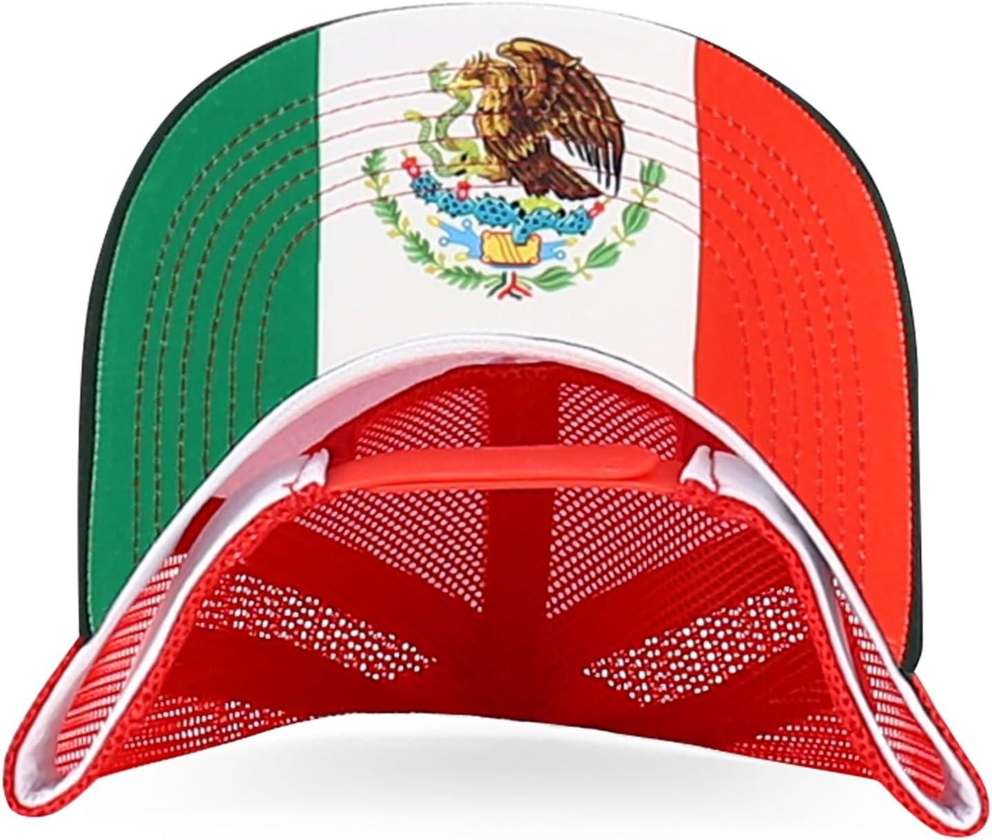 imageTrendy Apparel Shop 5 Panel Structured Trucker Cap with Mexico Flag Design UndervisorWhite Red