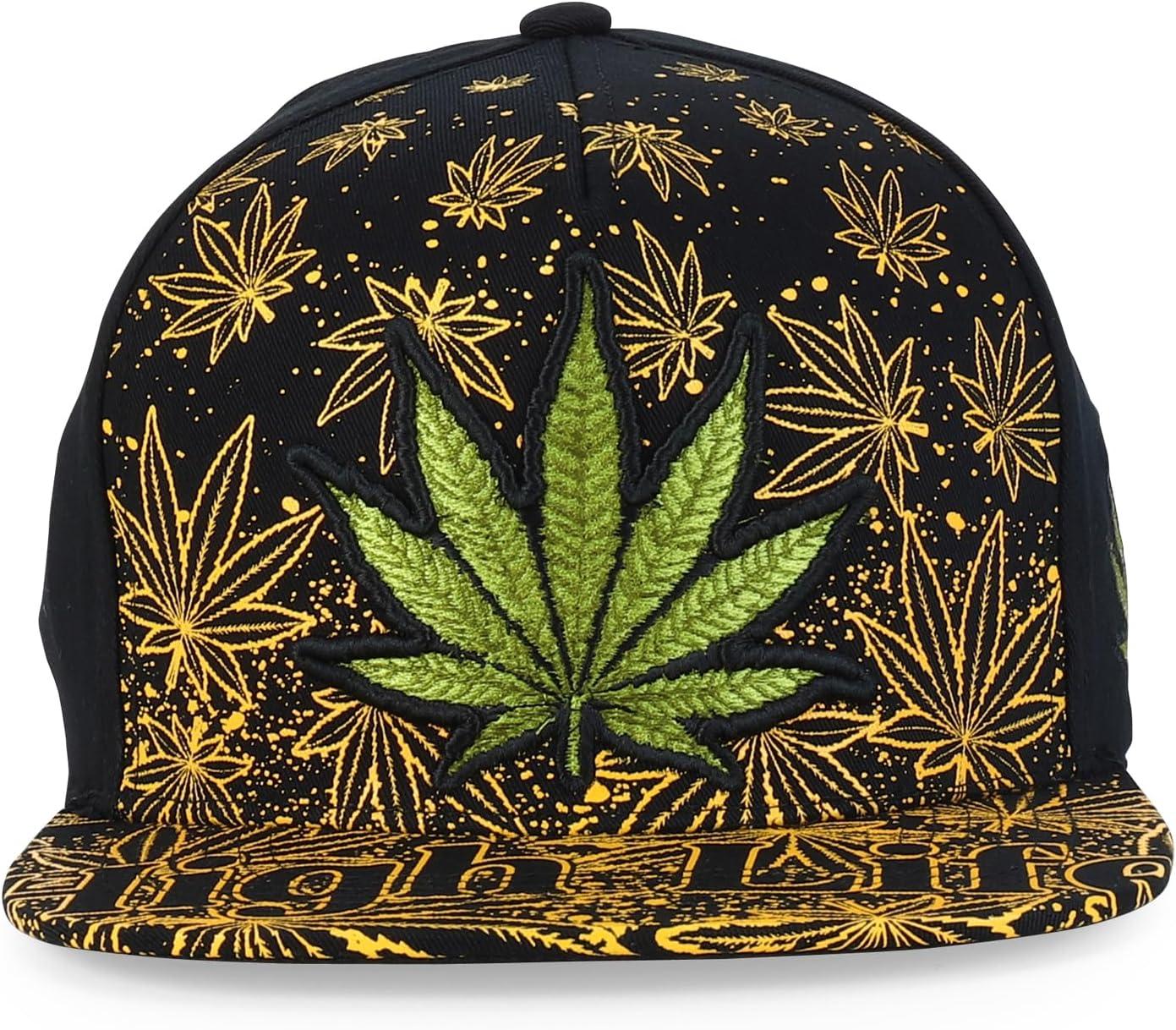 imageTrendy Apparel Shop Rasta Marijuana Leaf Weed 3D Embroidered Flat Bill Snapback CapBlack Black 9