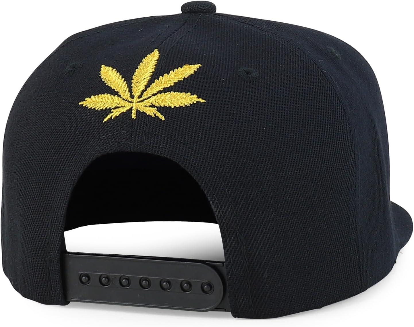 imageTrendy Apparel Shop Rasta Marijuana Leaf Weed 3D Embroidered Flat Bill Snapback CapBlack Gold 7