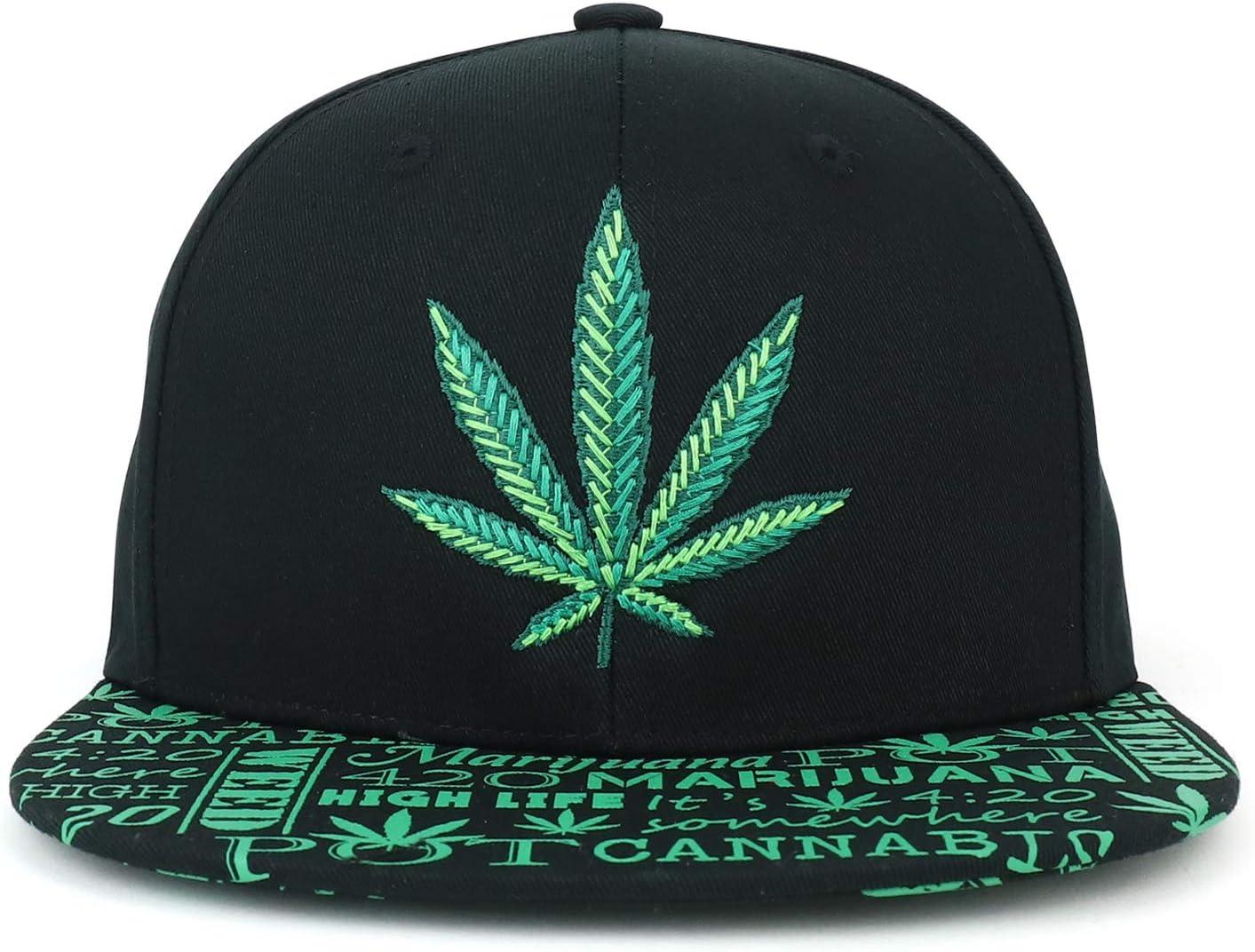 imageTrendy Apparel Shop Rasta Marijuana Leaf Weed 3D Embroidered Flat Bill Snapback CapBlack Green