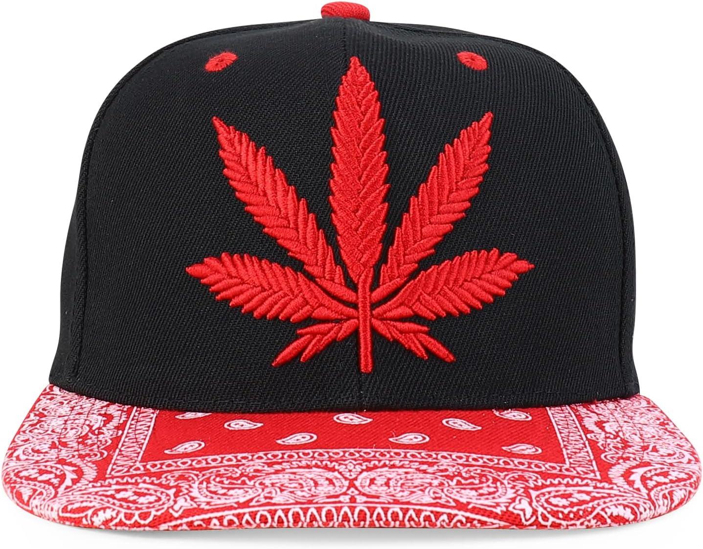 imageTrendy Apparel Shop Rasta Marijuana Leaf Weed 3D Embroidered Flat Bill Snapback CapBlack Red 6